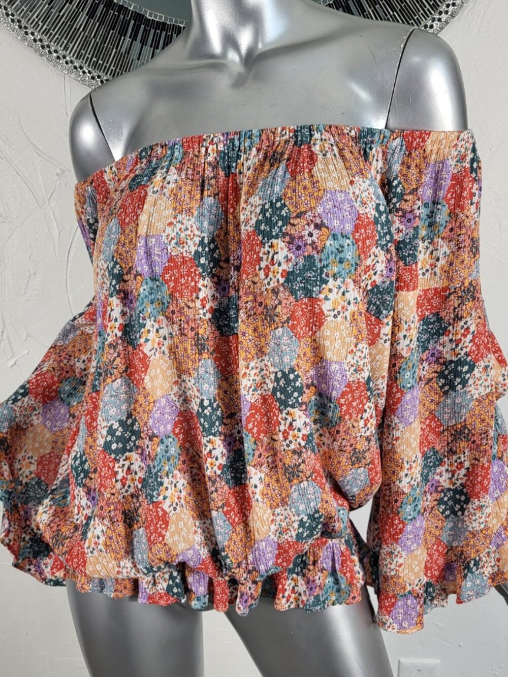 WILLOW & ROOT~XL~THE BUCKLE~ORANGE OFF THE SHOULDER RUFFLE PEASANT TOP BLOUSE